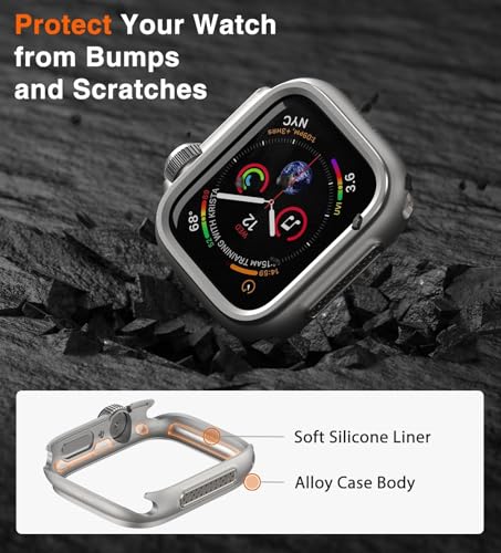 Image of ULTIMAL Metal Case Compatible with Apple Watch Series 9 /8 /7 45mm with Back Cover,Military Grade Shockproof Protective Case, Rugged Cover for iWatch 45mm (Silver)