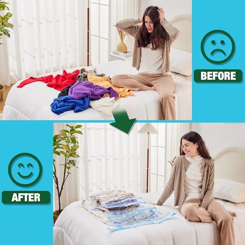 Image of Vacuum Storage Bags, Vacuum Seal Bags for Clothing, 5 Jumbo 5 Large | Extra Large XL, Airtight Triple Seal, Save 80% Space, Hand Pump, Work with Vacuum, Double Zip, Reusable, Easy to Use