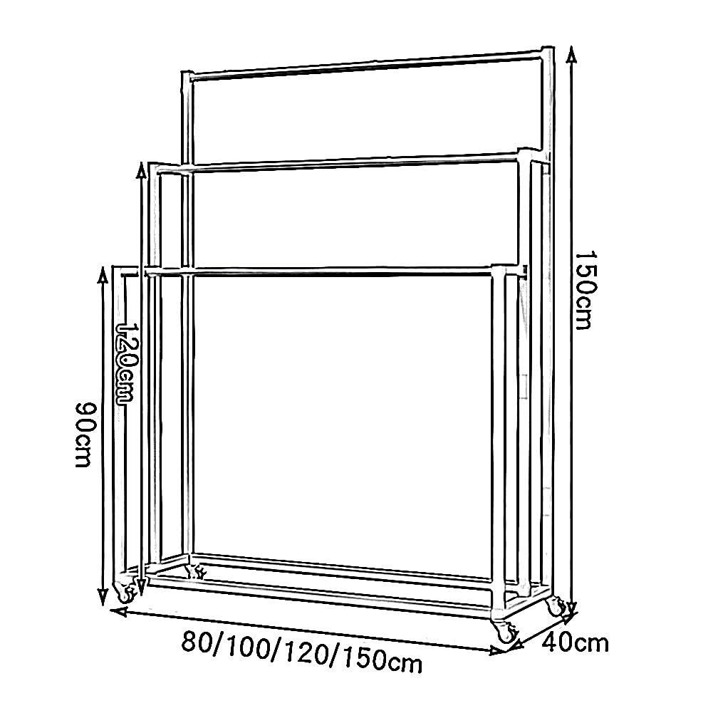 Espositore per sciarpe in ferro con ruote per esposizione boutique, campioni di tessuto multistrato da appendere, organizer per pantaloni, tappeti, bianco, 150 x 40 x 150 cm