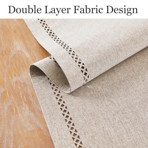 Rustic Coffee Table Runner 230cm Long, Machine Washable, Linen-Style Rustic Geometric Hollow Table Runners for Dining Table, Kitchen, Holiday Parties and Everyday Use (Coffee, 230cm) - Image 4