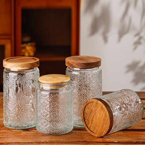 Image of Vintage Glass Jars with Wooden Lids, 2 Pack 34 oz Airtight Glass Food Storage Containers Sets for the Kitchen, Sugar Coffee Candy Spice Cookie Tea Pasta