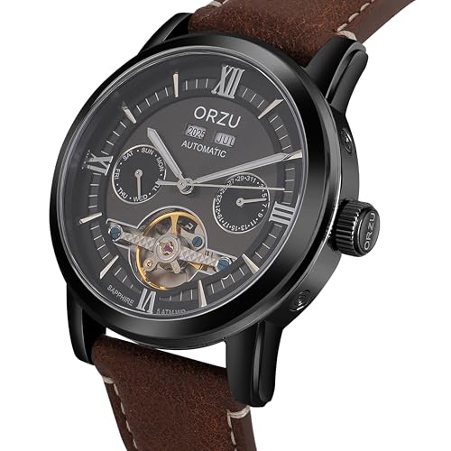 Image of ORZU Automatic Men's Watch Stainless Steel Case & Leather Band Sapphire Glass (MT6003)
