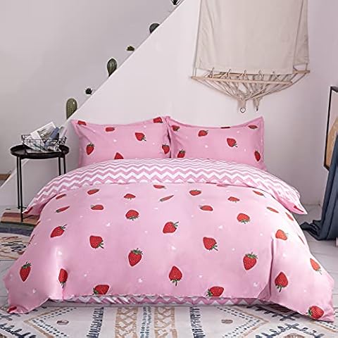 Morbuy Strawberry Duvet Cover Set 3PCS Cover