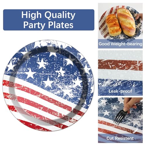 Image of Qyeahkj 100 Pcs 4th of July Party Plates and Napkins Tableware Set American Flag Birthday Party Dinnerware Supplies Patriotic Favors Independence Memorial Day Decorations for Serve 25