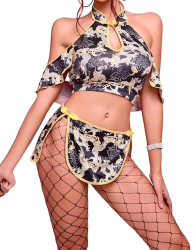 Image of Alrovetoney Sexy Lingerie Fantasy Costume Sexy Series Printed Cut-Out Slit Women's Costume Red S-XXL