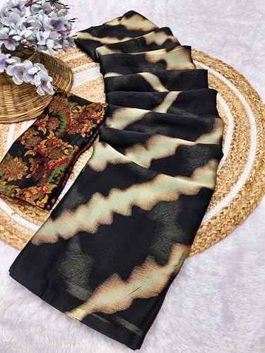 Image of SUPERLAXMI Women's Chiffon Floral Printed Saree with Blouse Piece