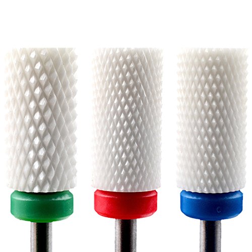 Ceramic Nail Drill Bits Set Cylindrical shaped, Nail File Bit Manicure Pedicure Drill Bits, Grinding head For Nail Buffer Dead Skin Remover Professional Nail Salon or Personal Used(3pcs)