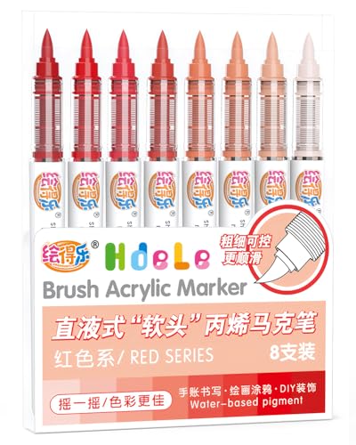 Guangna Red Acrylic Paint Markers Brush Tip Acrylic Paint Pens for Pumpkin Paint Christmas Art Rock Painting Wood Glass Ceramic Canvas Stone DIY Crafts