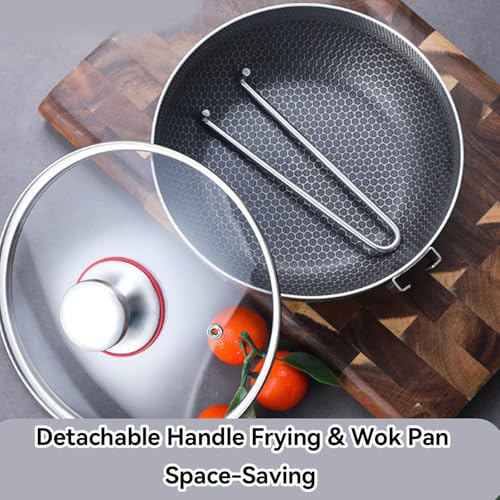 Wok con mango desmontable y tapa, acero inoxidable 9.44in miniatura 2