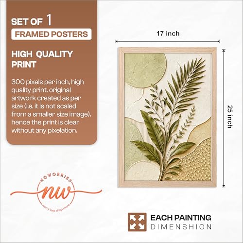 Image of NoWorries 3D Botanical Leaf Wall Painting with Frame Set of 1 | Premium Textured Green Palm Leaf Artwork, Modern Nature Wall Decor for Living Room, Bedroom, Office and Home Decoration (3d Art-4,17x25inch)