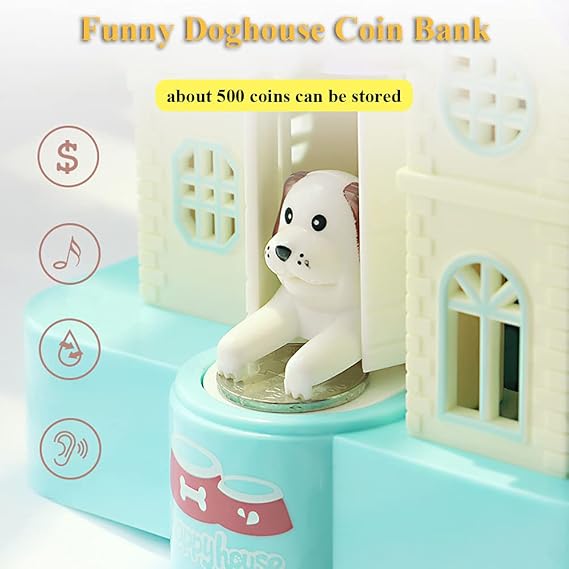 Doghouse Money Bank, Funny Electric Automatic Stealing Coin Bank Piggy Bank Toy Doggy Saving Box for Kids with Sound and Light Effects (Pink 1)