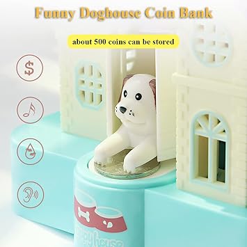 Doghouse Money Bank, Funny Electric Automatic Stealing Coin Bank Piggy Bank Toy Doggy Saving Box for Kids with Sound and Light Effects (Pink 1)