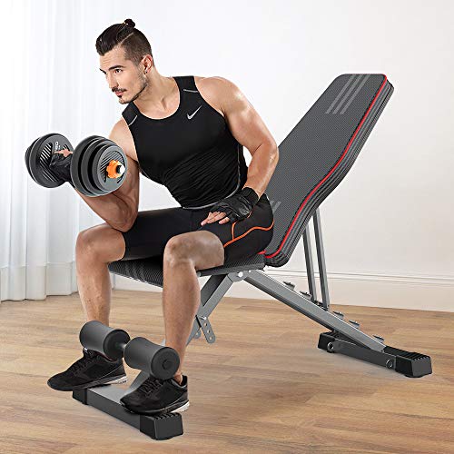 OUNUO Adjustable Weight Bench Foldable, Fitness Workout Bench Weight Lifting Sit-up Multi-use Exercise Bench Flat Incline Decline Bench Press for Home Gym Training