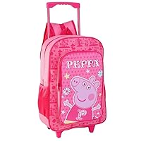 Peppa Deluxe Trolley Backpack Childrens Travel Bag - Kids Girls Character Luggage Carrier Suitcase Cabin Bag with Side Mesh Pockets - Pig Character