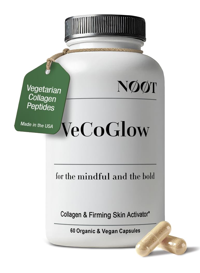 NOOT VeCoGlow Vegetarian Collagen for Women and Men with Vitamin C, Bioactive Eggshell Membrane Collagen Peptides (Types I, V & X) for Plump, Glowing, Smooth & Firm Skin, Hair Strength, 60 Capsules