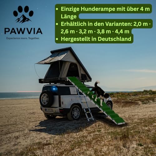 PAWVIA® Extra Lange Hunderampe – 2,6 m Teleskop-Rampe aus Aluminium – Gelenkschonender Einstieg für große Hunde – ideal für SUV, Wohnmobil, und PKW – Made in Germany