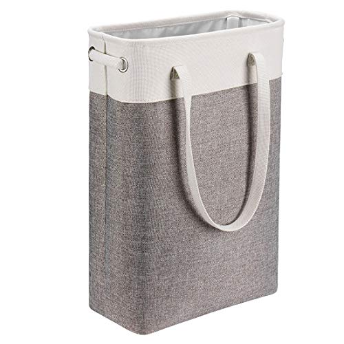 Image of i BKGOO Laundry Basket with Handles white&Grey Coffee-Slim Laundry Bin Collapsible Dirty Clothes Basket Narrow Laundry Bag Foldable Dirty Hamper for Camping, Dorms, Apartments