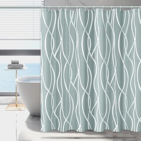 Light Blue Stripes Fabric Shower Curtain - Funny Geometric Patterned Bath Curtain, Waterproof Design and Polyester, Shower Curtains Set for Bathroom W 72 X H 72, Durable and Washable with 12 Hooks Cover