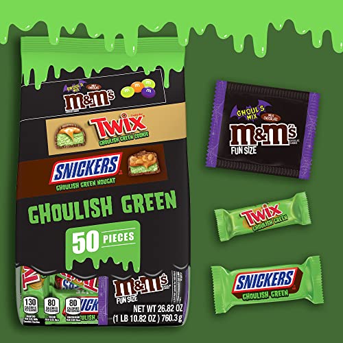M&M'S Milk Chocolate Ghoul's Mix, SNICKERS & TWIX Ghoulish Green Fun Size Bulk Halloween Chocolate Candy Assortment, 26.82 oz, 50 Piece Bag - image 3