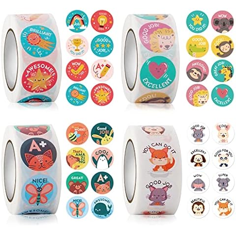 Rainmae 2000 PCS Teacher Reward Stickers,4 Roll 32 Designs Student Mixed Praise Merit Sticker,Self-Adhesive School Motivational Teaching Planning & Potty Training Management Resources Cover