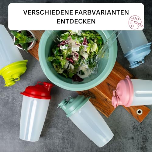 Foto von Westmark Mix- und Schüttelbecher/Dressingshaker mit Messskala, herausnehmbarer Mixscheibe und verschließbarem Ausgießer, Fassungsvermögen: 0,5l, Kunststoff, BPA-frei, Farbe: Transluzent/Grün, 2435227A