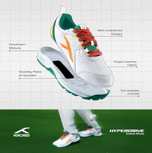 Image of Hundred HyperDrive Cricket Shoes Men | TerraSpike Rubber Studs | Embedded Support Plate for Stability | Lightweight & Durable | Ideal for Turf, Ground & Hard Surfaces
