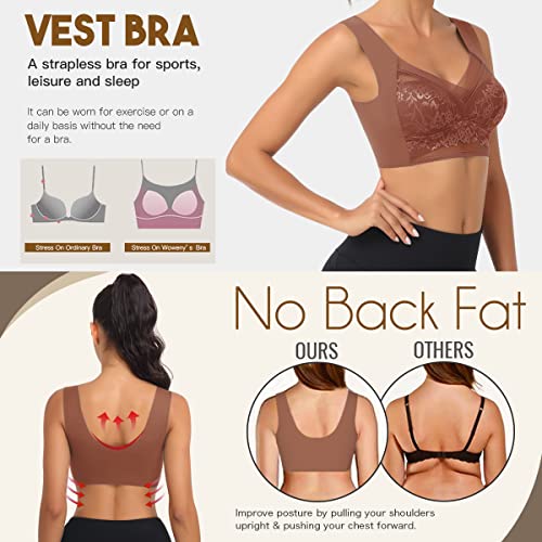 Image of WOWENY Seamless Lace Bras for Women Wirefree Comfortable Mesh Padded Soft Back Smoothing Bra