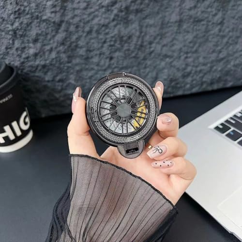 Image of Mobile Protective Case with Ring Stand Holder, Vintage Wheel Design, Light Black
