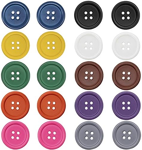 Raydodo 50 PCS 25mm 1 Inch Buttons for Crafts, Large Buttons 4 Hole Round Sewing Buttons Mixed Spray Colored Craft Buttons for Sewing Scrapbooking and DIY Crafts (Each Color 5 Pcs)