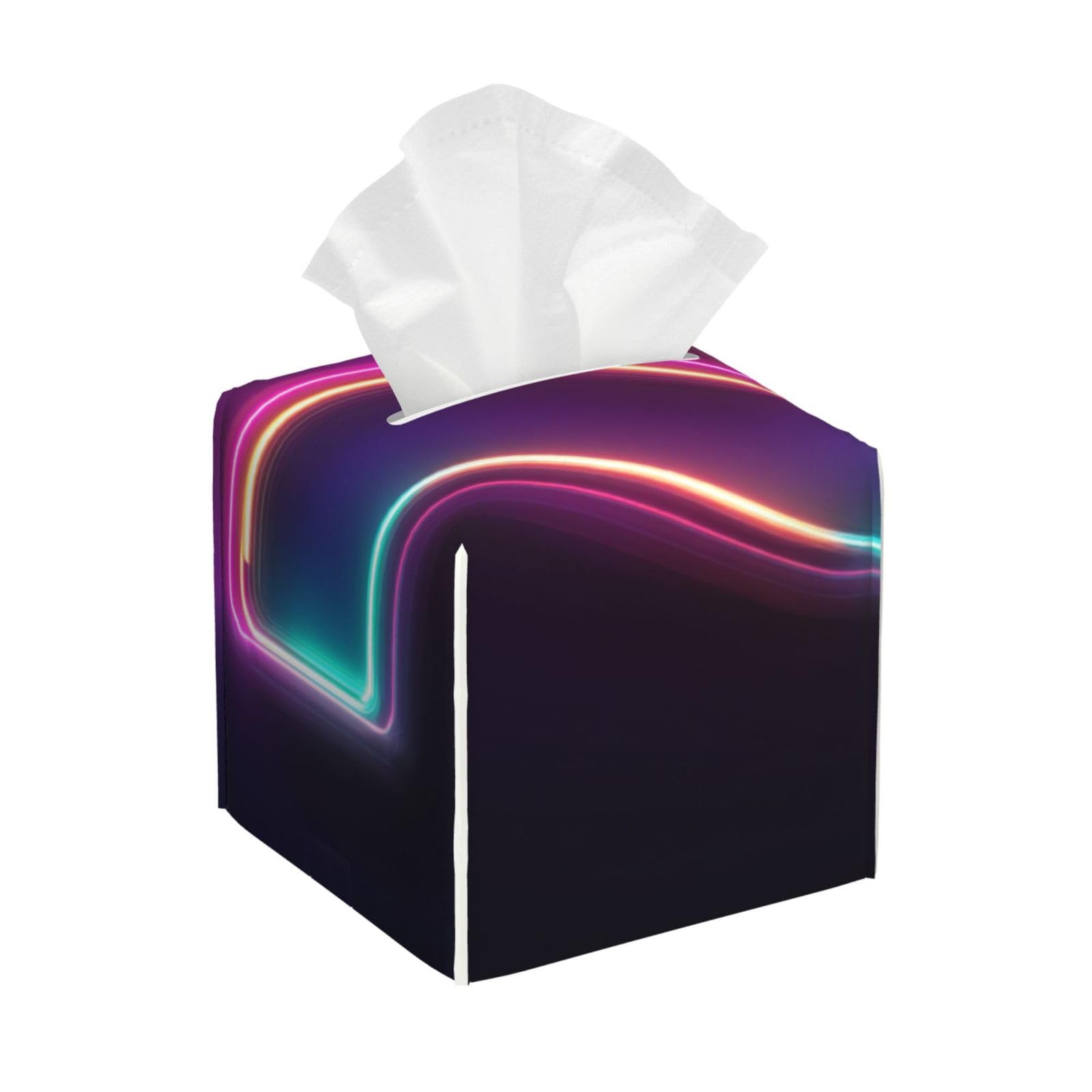 Bold Neon Number 7 Tissue Box Cover Square Pu Leather Waterproof Tissue Box Holder for Car Bathroom Bedroom Office Tabletop Decor