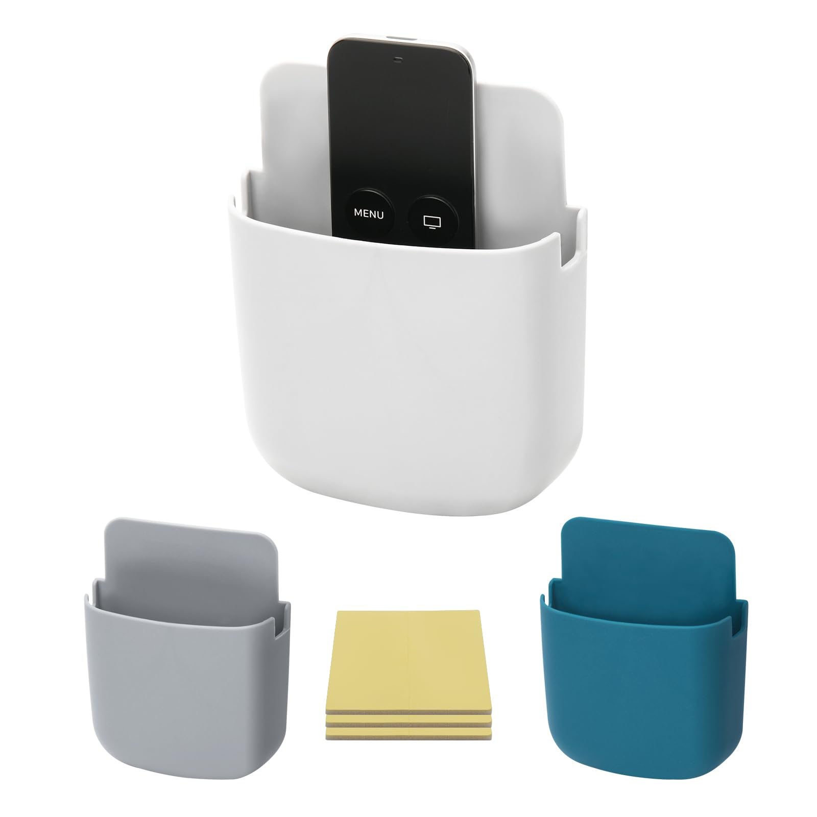 Cosmos Pack of 3 Remote Control Holder Wall Mounted Self Adhesive Remote Stand Phone Holder with Charging Slot Remote Caddy for Wall No Drilling Universal Wall Mount Storage Organizer Box