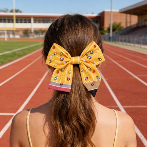 Broche moño para cabello escolar Back To School de marca mokkia con materiales de tela, aleación, cuentas y pedrería miniatura 2