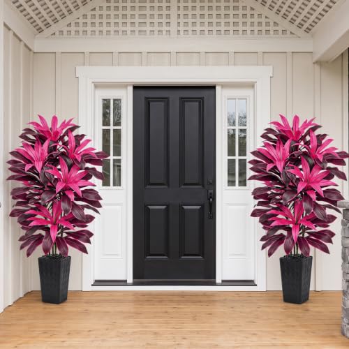 Image of Artificial Dracaena Plant Fake Tree with Planter Faux Yucca Tall Fake Floor Plant, Artificial Trees for Home Bedroom Office Indoor Living Room Decoration (Purple-Black Pot, 6FT)