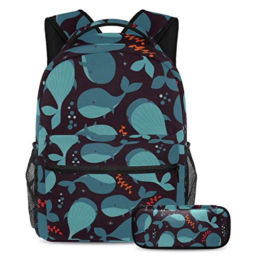 Sac à dos pour ordinateur à motif baleines, parfait pour le lycée et le bureau