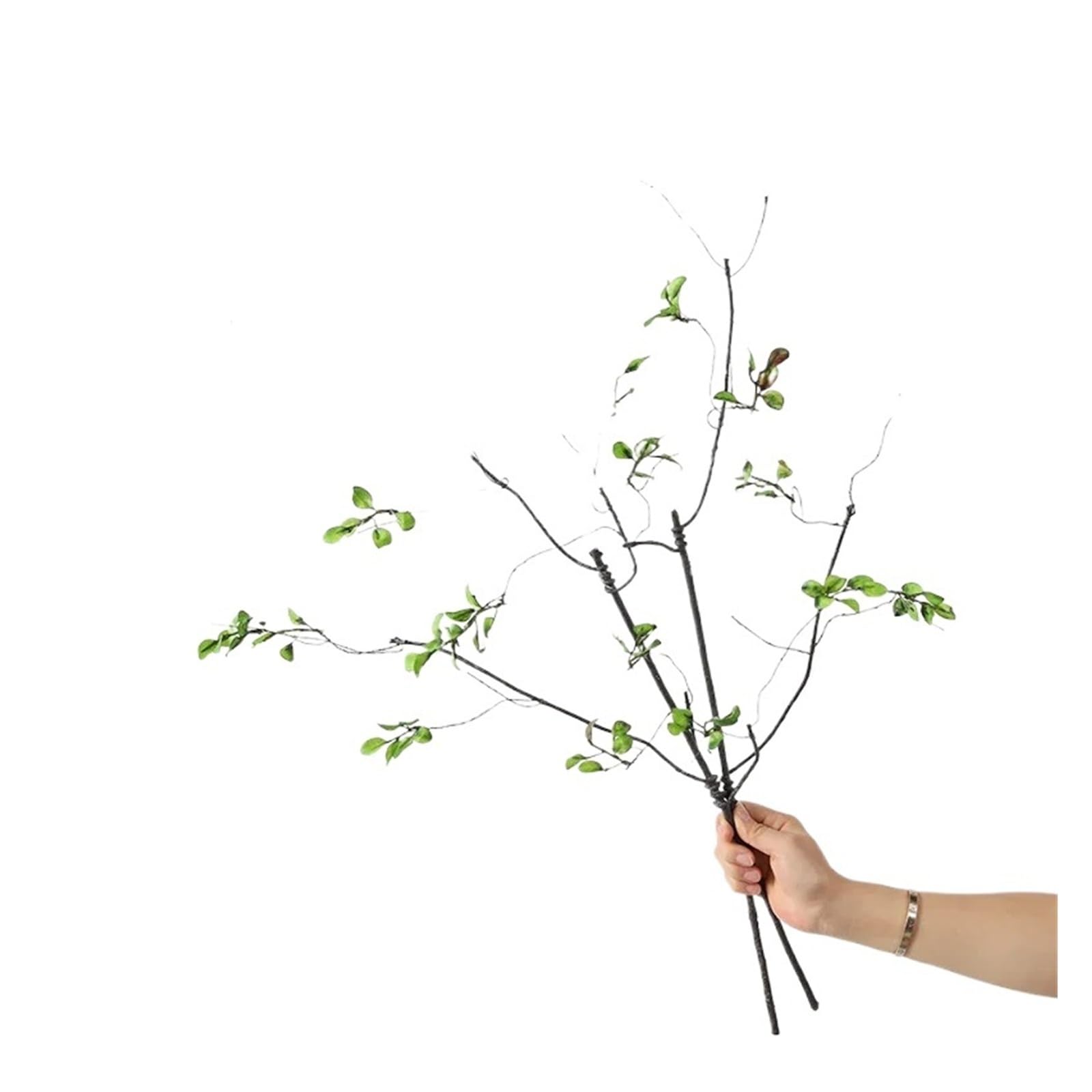 4/5PCS Simulation Dead Branch Plants Floral Silk Autumn Leaves Restaurant Decoration Artificial Leaf Green Plant(Green,4pcs)