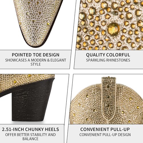 Image of MISSMILLER Rhinestone Boots for Women Sparkly Cowgirl Boots Pointed Toe Chunky Heels Rhinestone Cowboy Boots