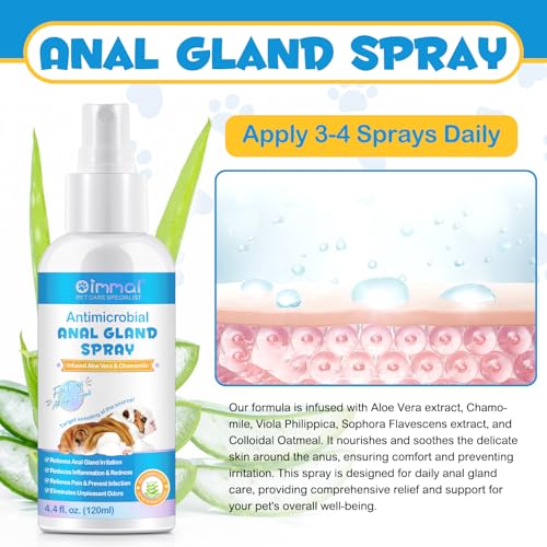 Hunde Analdrüsen Spray-120 ml Lindert schnell Analdrüsenreizungen und lindert Juckreiz,Stoppt das Scharren,Beseitigt hartnäckige Gerüche,Schmerzlindernd und Juckreizstillend,Sicher für alle Tiere