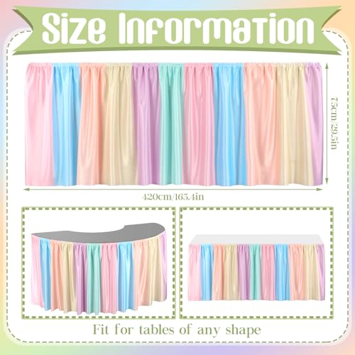 Image of Oudain Macaroon Table Skirt for Teacher Desk 29.5 inch x 13.8 ft Colorful Wrinkle Table Cover Skirt Macaroon Birthday Party Decorations for Classroom Kidney Shaped Desk Back to School Supplies