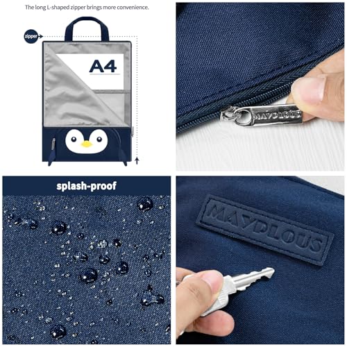 A4 Document Bag Portable File Organiser Bag Zip Portfolio Folder File Wallet with Handle File Carrying Case Large Document Holder Bag for Office School Business Travel Conference 37x27cm (Penguin) - Image 3