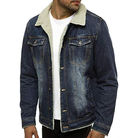 OZONEE Herren Jeansjacke Jacke Jeans Winterjacke Gefüttert Übergangsjacke Herbstjacke Vintage Herrenjacke Winter Übergangs Denim Bikerjacke Sherpa Jacket Übergangs 777/1574K BLAU S Cover