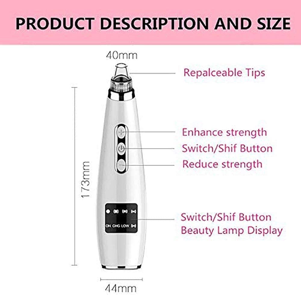 Remopador de limpiador de poros Blackhead, 5 dispositivos de succión de Blackhead de vicibilidad eléctrica de potencia ajustable, kit de herramientas de extractores de comedone de acné eléctric