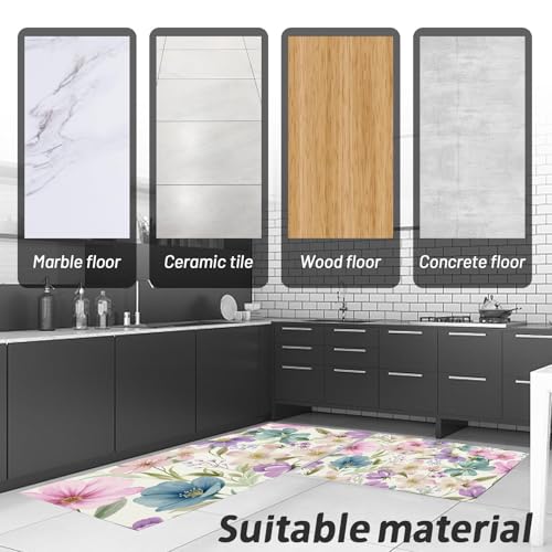 Alfombra de cocina antideslizante de alta durabilidad con elegante diseño floral de acuarela 5
