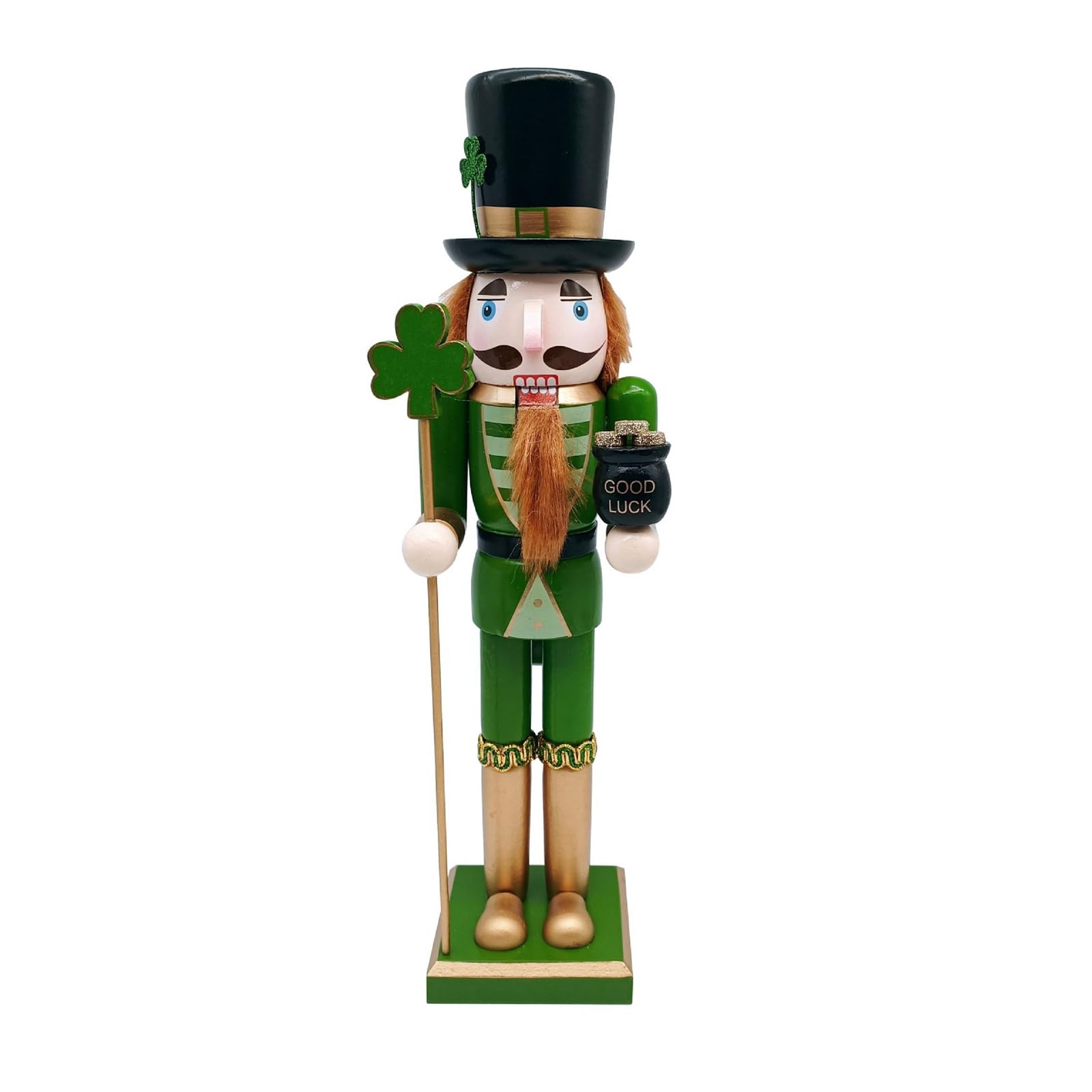 Eladcncmc Jar Traditional 38Cm Wood Irish Nutcrackers Green Leaf Soldier Figurines Patricks Day Puppet Home Office Tabletop Decors