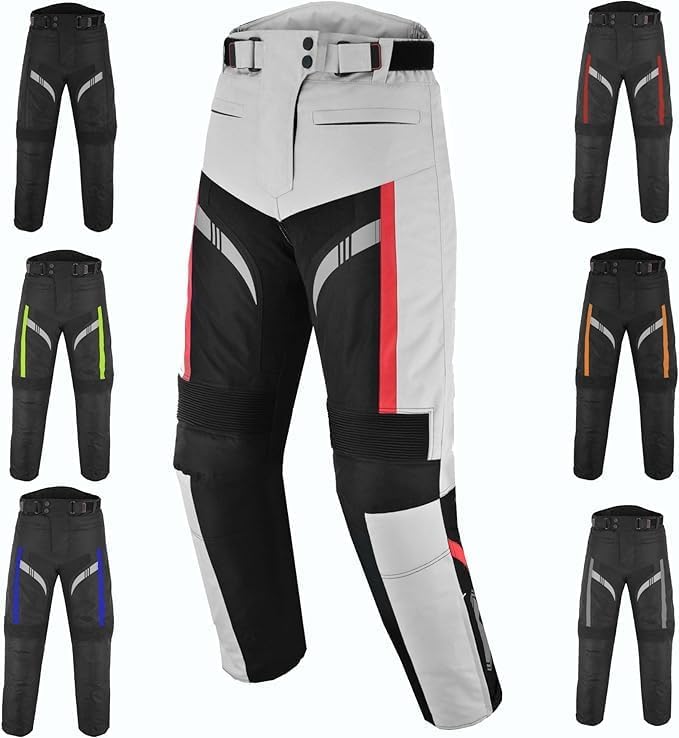 Men Motorcycle Waterproof Textile Cordura Trouser CE Approved Protection Motorbike Riding Hip Knee Protective Pant (US, Alpha, X-Large, Regular, Regular, Silver)