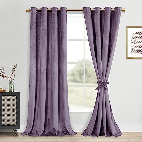 DWCN Velvet Curtains 52x90 Inch Length for Bedroom Set of 2 Panels Lavender