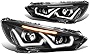 DNA Motoring HL-HPL-LED-FF16-BK-CL1 Black Projector Headlights With Dual U-Halo DRL Replacement For 15-18 Focus
