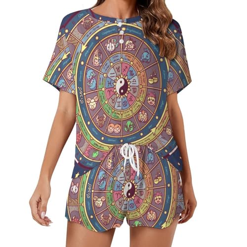 Pyjama femme vêtement de nuit Boussole Ancienne l'ensemble manches courtes anti-chaleur d'été