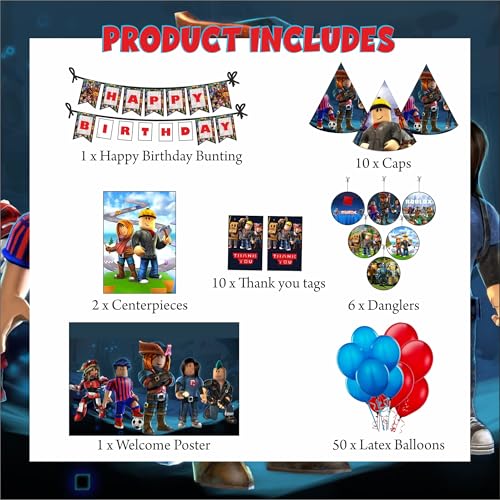 Image of PRETTY UR PARTY Video Game Party Decorations Kit - 80 pcs Includes Banner Balloons ThankYou Centerpiece Danglers, Gaming Party Decorations Items, Birthday Decor, DIY Kit Pack for kids Teens, Gamers