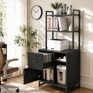 Homieasy Vertical Filing Cabinet with Bookshelf for Home Office, Black — photo 5 of 6