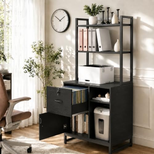 Homieasy Vertical Filing Cabinet with Bookshelf for Home Office, Black by Homieasy - Used condition - Image 5